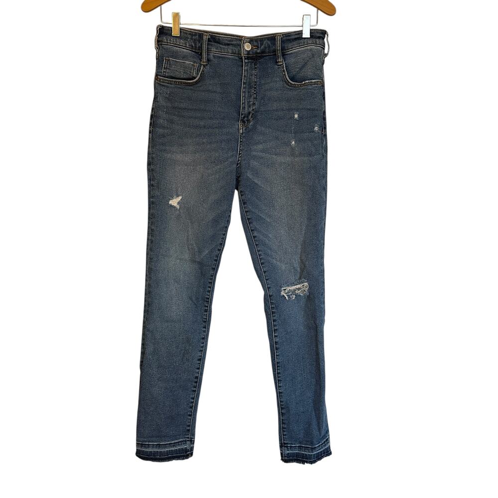 Anthropologie Pilcro High Rise Cigarette Jeans Distress Blue Denim Slim Straight